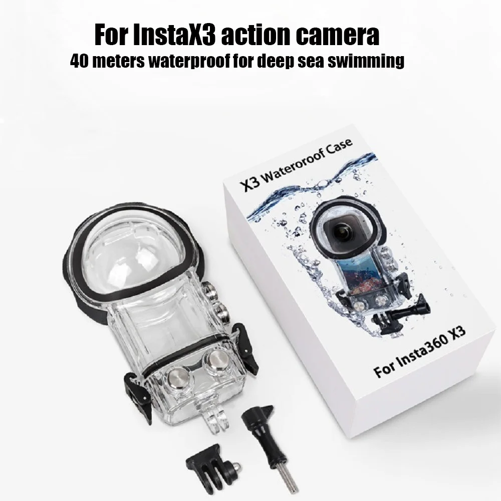 Custodia subacquea per custodia impermeabile invisibile Insta360 X3, 360 ° Accessorio per action camera panoramica, custodia subacquea con profondità impermeabile di 40 m
