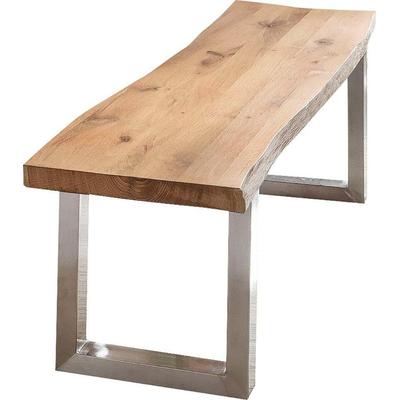 Bank HOME AFFAIRE "Tristan", beige (natur, silber), B:200cm H:45cm T:38cm, Sitzbänke, aus Massivholz Eiche Image