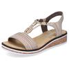 Sandale RIEKER, Damen, Gr. 37, beige (hellbeige), Lederimitat, Flechtoptik, elegant, Schuhe Riemchensandale Sandalette, Sommerschuh, Sandalette, Keilabsatz, in geflochtenem Look, Topseller