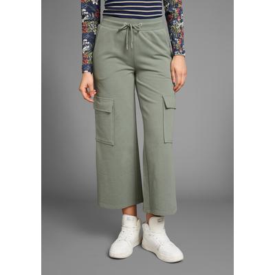 Cargohose KANGAROOS, Damen, Gr. 40, N-Gr, grün (khaki), Sweatware, Obermaterial: 95% Baumwolle, 5% Elasthan, unifarben, casual, bequem 7/8-Länge, Hosen, in Wide-Leg Form Image