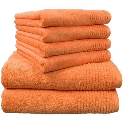 Handtuch Set DYCKHOFF "Brillant", orange (peach), 6 tlg., Walkfrottee, Walkfrottee, Obermaterial: 100% Baumwolle, Handtuch-Sets, mit Streifenbordüre;4 Handtücher (50x100cm), 2 Duschtücher (70x140cm) Image