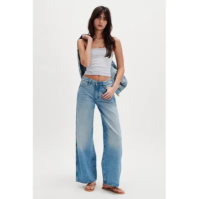 Wrangler World Wide Mid-Rise Wide-Leg Jeans at Free People in Rocky Wash, Size: 26