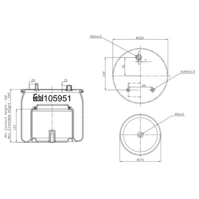 FEBI BILSTEIN Federbalg, Luftfederung Universal Ungelenkte Vorlaufachse mit Kolben 227mm für DAF 1794427 105951 Image
