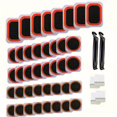 TEMU 46pcs/66pcs Bicycle Tire Repair Kit, Assembled With Rubber Patches, Metal Files And Pry Bars - For Mountain, Road, Bmx And Motorcycle - Complete Bicycle Adventure Tube Patch Kit Image