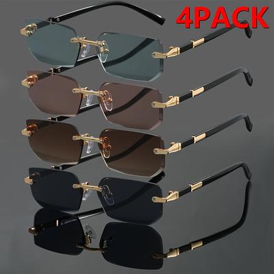 TEMU 4pcs Stylish Black Rimless Glasses With Golden Accents - Versatile, Fashionable No-frame Eyewear For , Casual, Street Style, And Formal Occasions, Glasses | Minimalist Eyewear | Durable Glasses Image