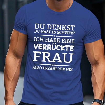"TEMU Men's Casual Summer T-shirt - "i Have A Wife" German Humor Design, White Short Sleeve, Polyester Blend, Round Neck, Machine Washable, Lightweight & Breathable For Casual Attire" Image
