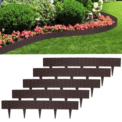 TEMU Garden Rattan Lawn Edging Plastic Bed Edging With 5 Elements Cm, Rattan Look Design Flexible For Garden Balcony Image