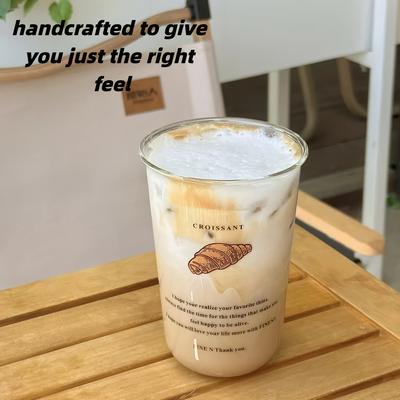 TEMU Large Capacity Milk Coffee Cup, Minimalist European Style, Reusable Glass Cup With Graphic Design, Family Breakfast, Juice, And Coffee Image