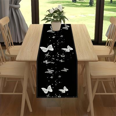 TEMU Elegant Black & White Table Runner - Easy Clean, Polyester, Home, Kitchen, Outdoor Parties & Restaurants, Rectangle Shape Image