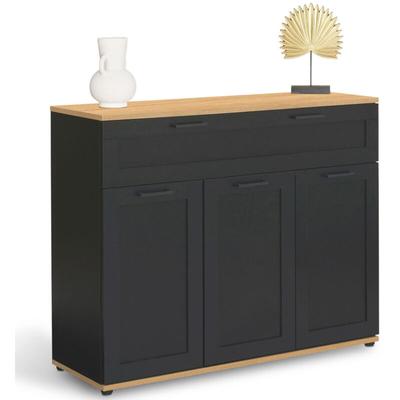 Sideboard 100 cm vito 3 Türen und 1 Schublade schwarz und Holzplatte Image