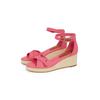 Keilsandalette TOMMY HILFIGER "FLAG CRISS-CROS MID WEDGE ESPAD", Damen, Gr. 41, rosa, Baumwolle, modisch, Schuhe, Riemchensandale, Sommerschuh mit verstellbarer Schnalle