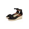 Keilsandalette TOMMY HILFIGER "FLAG CRISS-CROS MID WEDGE ESPAD", Damen, Gr. 39, schwarz, Baumwolle, modisch, Schuhe, Riemchensandale, Sommerschuh mit verstellbarer Schnalle