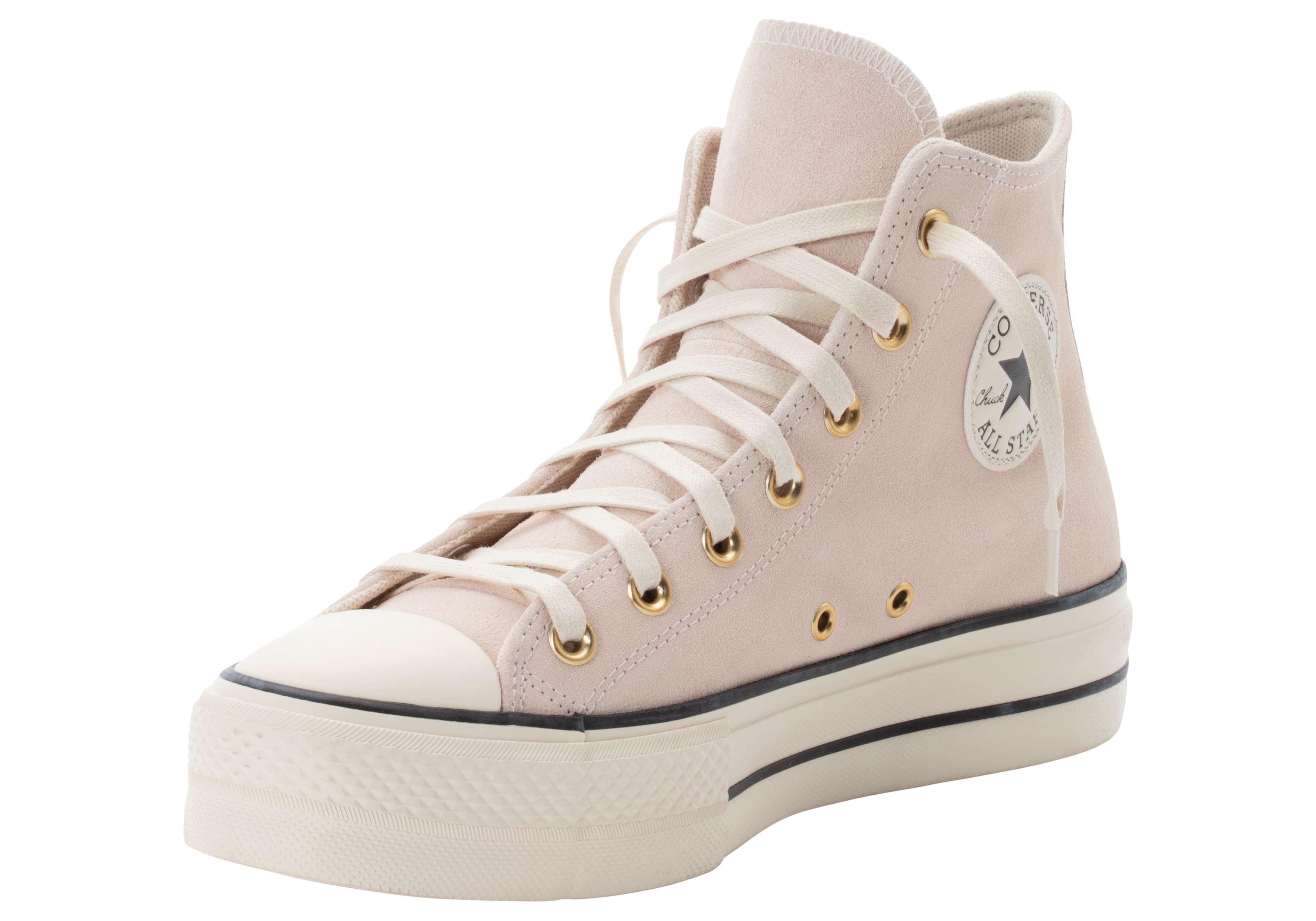 Sneaker CONVERSE "CHUCK TAYLOR ALL STAR LIFT PLATFORM SUEDE", Damen, Gr. 37,5, schwarz (pale petal, natural ivory, schwarz), Leder, Schuhe Sneaker