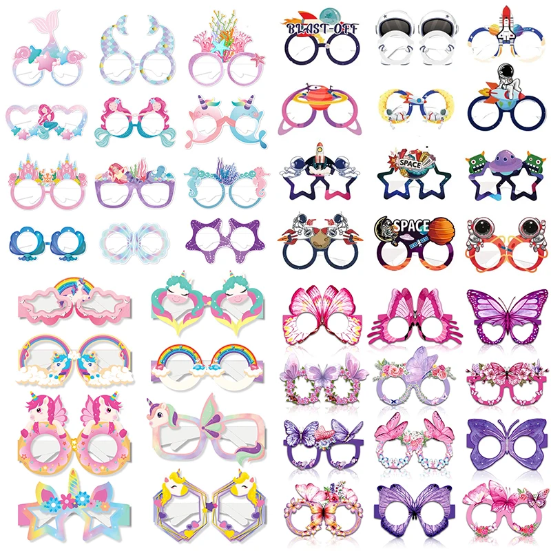 12 stücke Kinder Nette Papier Gläser Cartoon Einhorn Meerjungfrau Schmetterling Astronaut thema foto Gläser Kind Favor Geburtstag Party Decor Image