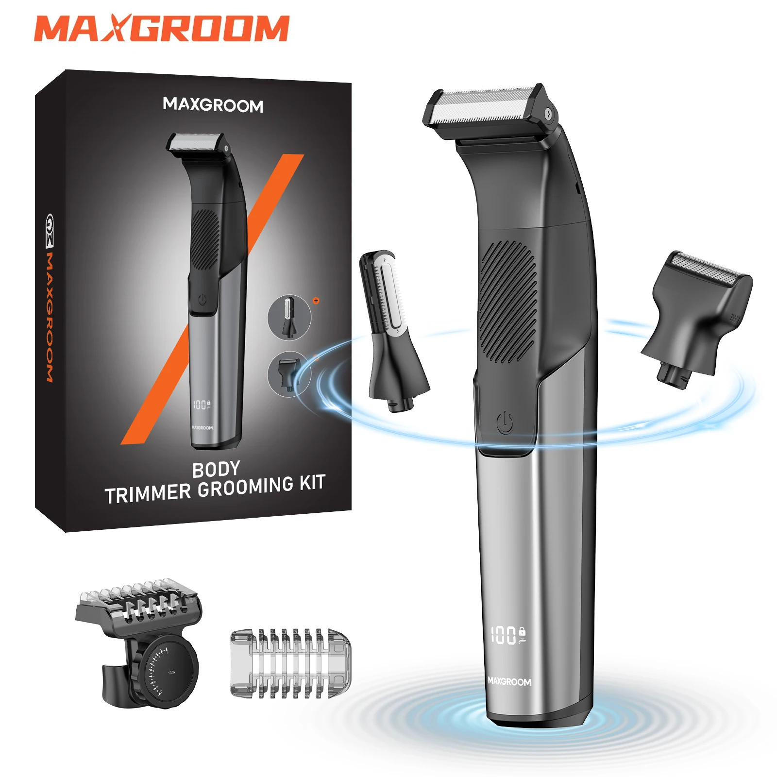 MAXGROOM 3-in-1-Körperhaartrenner für Männer, doppelseitige Klinge, IPX6, wasserdicht, Bartrasierer, Schamleisch-Trimmer, nass/trockener Elektrorasierer Image