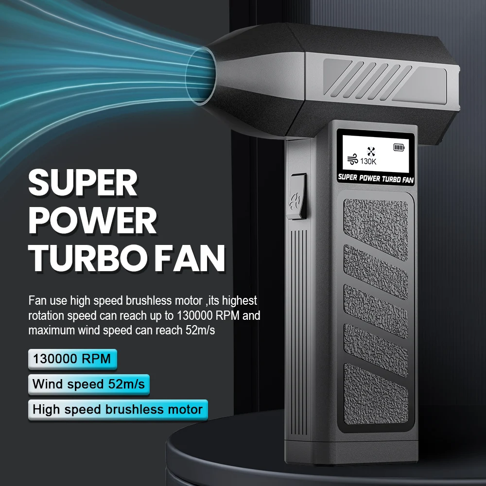 Turbo-Ventilator, 4 Gänge, verstellbar, Reinigungsstrahlgebläse, Werkzeug, elektrischer Luftstaubsauger, tragbares Auto, bläst Schnee, 13.000 U/min, Typ-C-Aufladung Image
