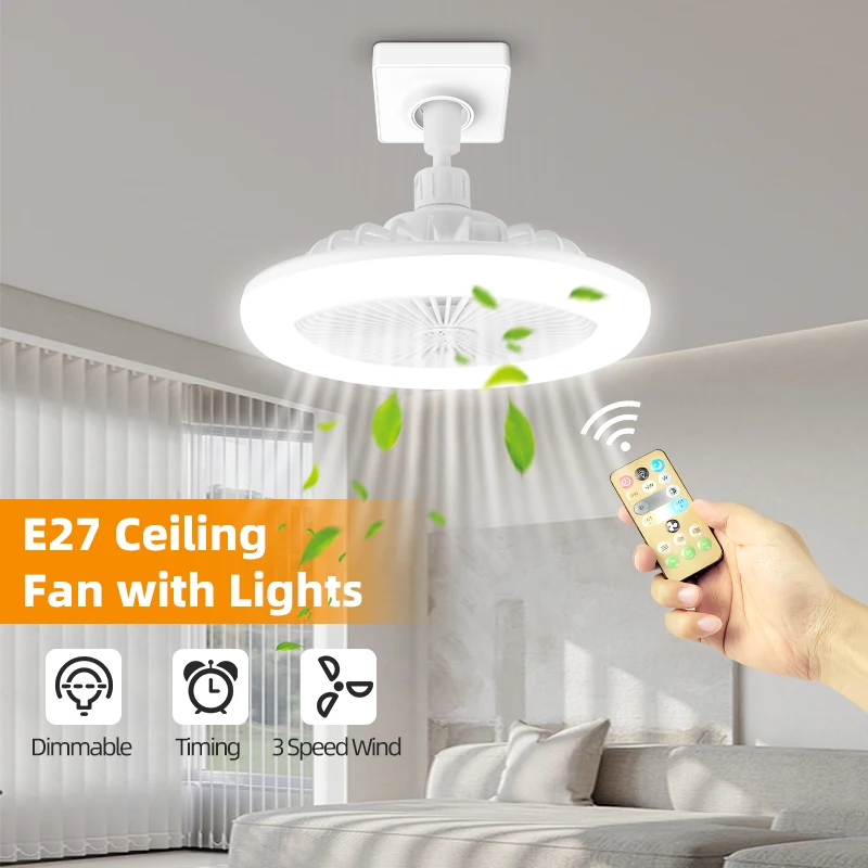 Smart Led Deckenventilator Licht Fernbedienung E27 LED Große Ventilator Lampe für Wohnzimmer Dekor Dimmbare Deckenventilator Beleuchtung Innen