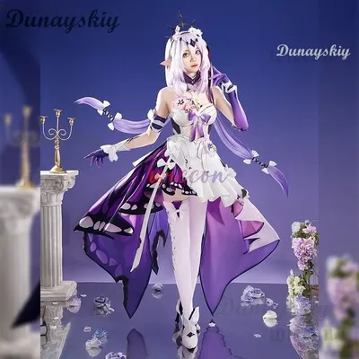 Spiel Honkai Star Rail Castorice Cosplay Kostüm Kleid Lange Perücke Kopfbedeckung Schmetterling Image