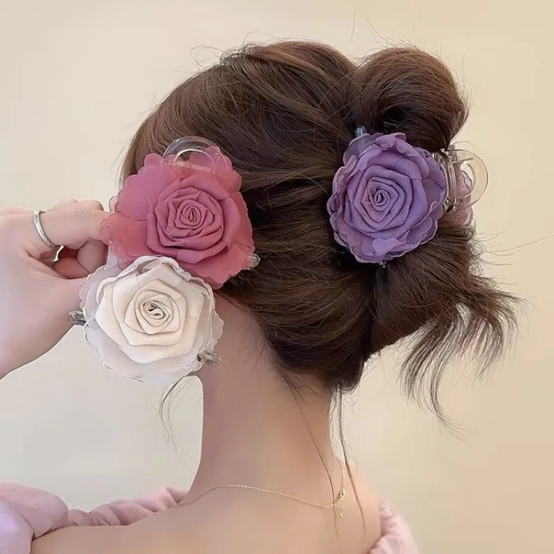 Mesh Blume Haarspange für Frau Elegantes Temperament Hai Clip Mode Mädchen Pferdeschwanz Haarklemme Image