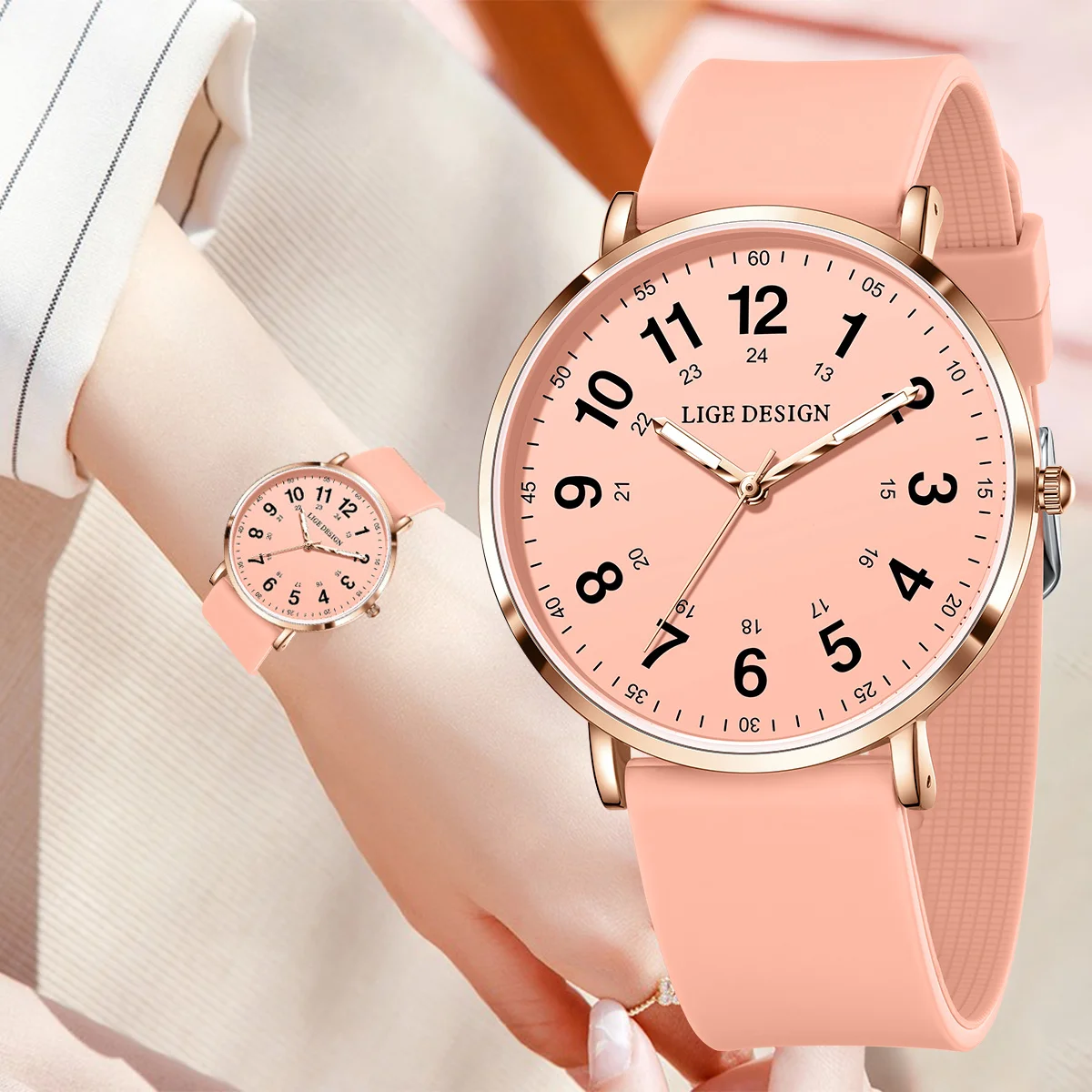 LIGE Neue Mode Digitale Casual Damen Uhren Luxus Sofe Silikon Band Quarz Armbanduhr Top Marke Leuchtende Uhren für Frauen Image