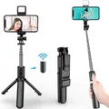 Treppiede selfie wireless Bluetooth 3In1 con otturatore luce di riempimento telecomando monopiede pieghevole portatile per smartphone iPhone
