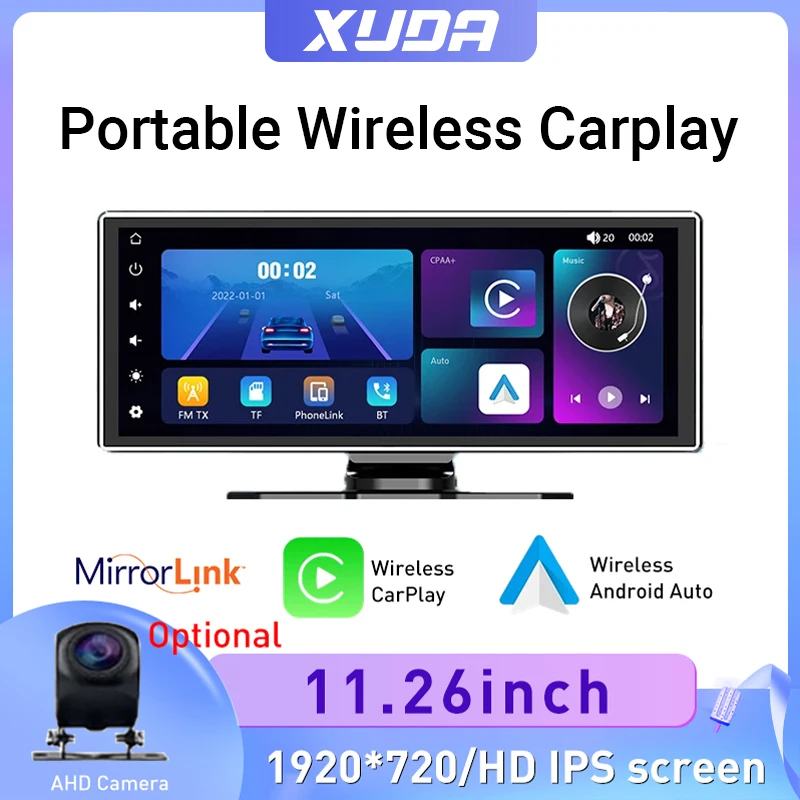 Touch Screen IPS da 11,26 pollici CarPlay Radio Lettore video multimediale Lettore MP5 Carplay wireless portatile per Apple o Android Auto