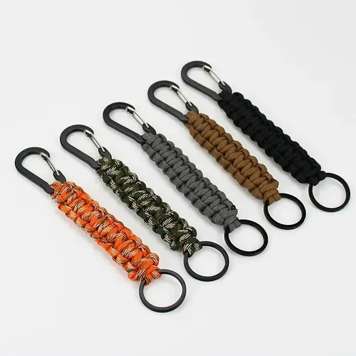 Porte-clés paracorde tissé à la main, mousqueton militaire tressé à 7 noyaux, outils de survie avec nœud d'urgence en plein air pour Camping et randonnée