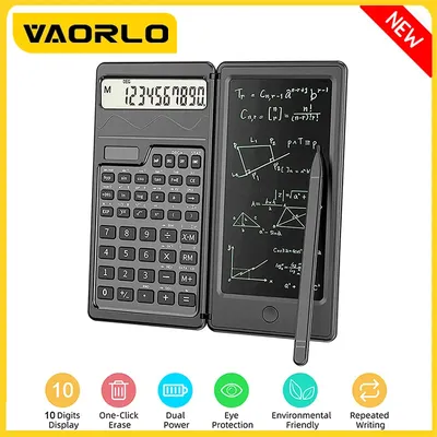 Scientific Calculator with Notepad 10-Digit Large Display Office Desk Professional Foldable Calcultors Support Solar and Battery