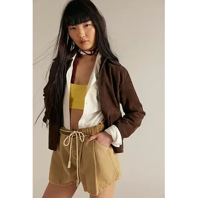 We The Free Clark Pleated Denim Shorts at Free People in Washed Sand, Size: XS