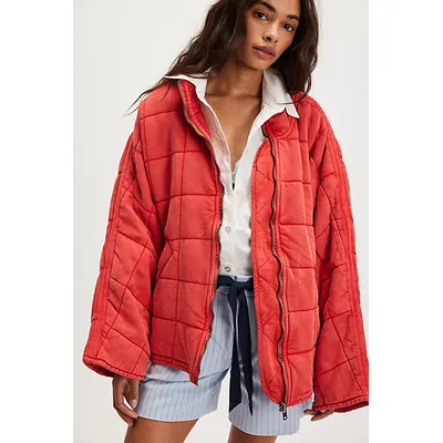 Dolman Quilted Knit Jacket at Free People in Red Clay, Size: Large