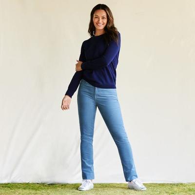 Straight Leg Stretch Cord Jeans, Mid Rise, Women, size: 12 34, regular, Blue, Cotton-blend, by Lands' End