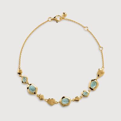 Gold Odyssey Gemstone Pebbled Chain Bracelet Aquamarine