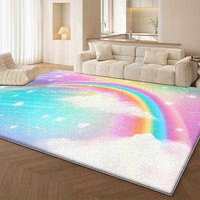 TEMU Luxury 850gsm Velvet Area Mat With Rainbow & - Soft, Plush, And Machine Washable - Living Room Or Bedroom - Multiple Sizes - Adds To , Rugs For Living Room Image