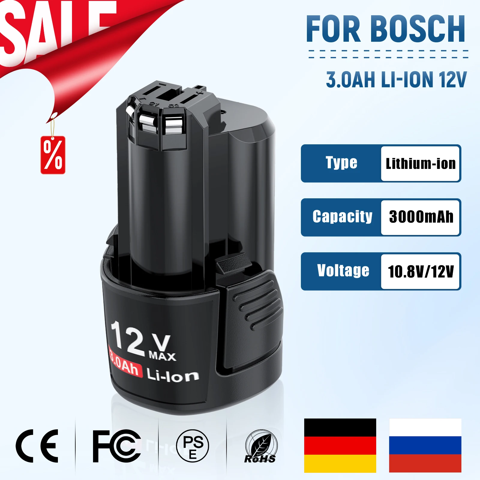 Für Bosch 12V 3000mAh Li-Ion BAT411 Ersatz Akku für Bosch BAT411 BAT412 BAT413 BAT414 10,8V Akku Schnurlose Elektrowerkzeuge Image