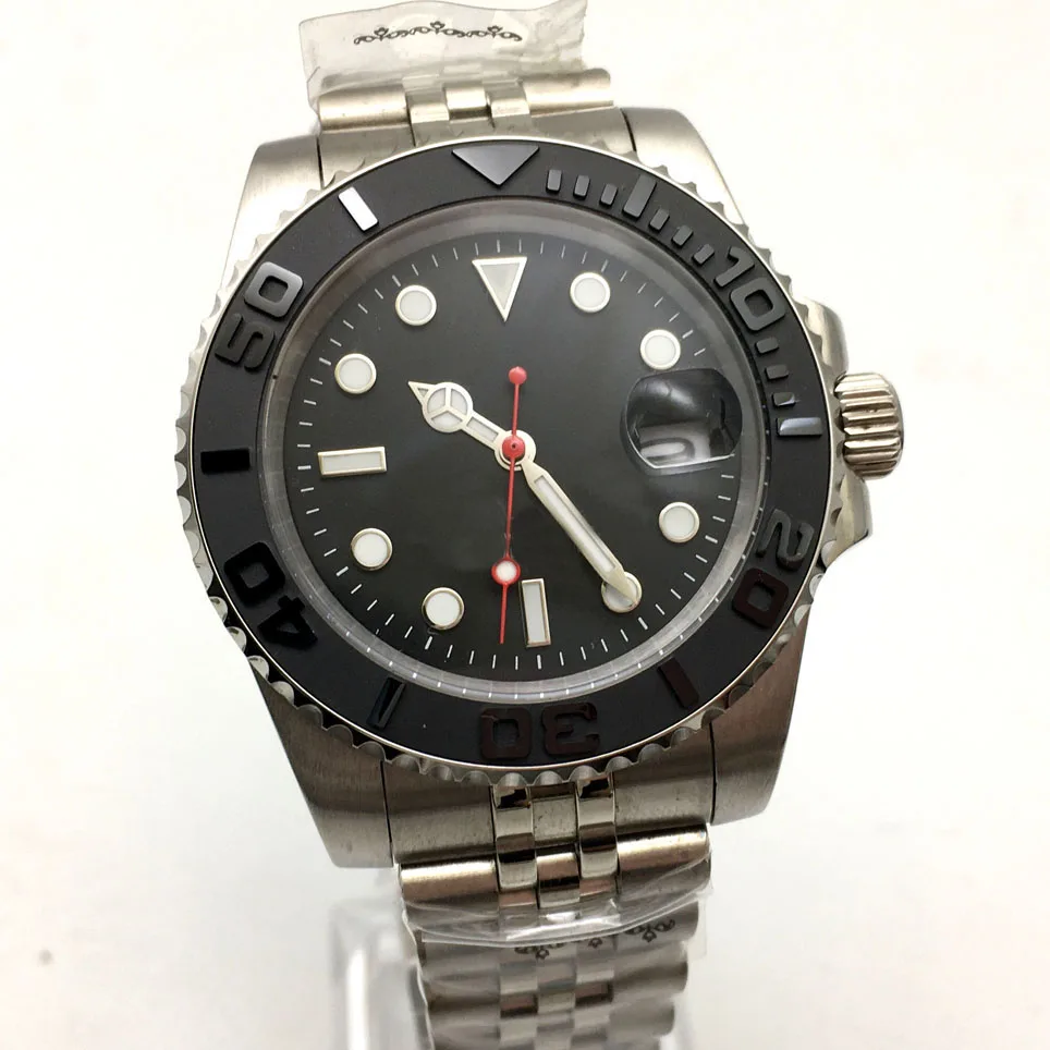 2813 Yacht-Typ, aseptische graue Oberfläche, automatische mechanische Herrenuhr, Edelstahl, Farbe Schwarz, Keramikring, Edelstahl 316, Image