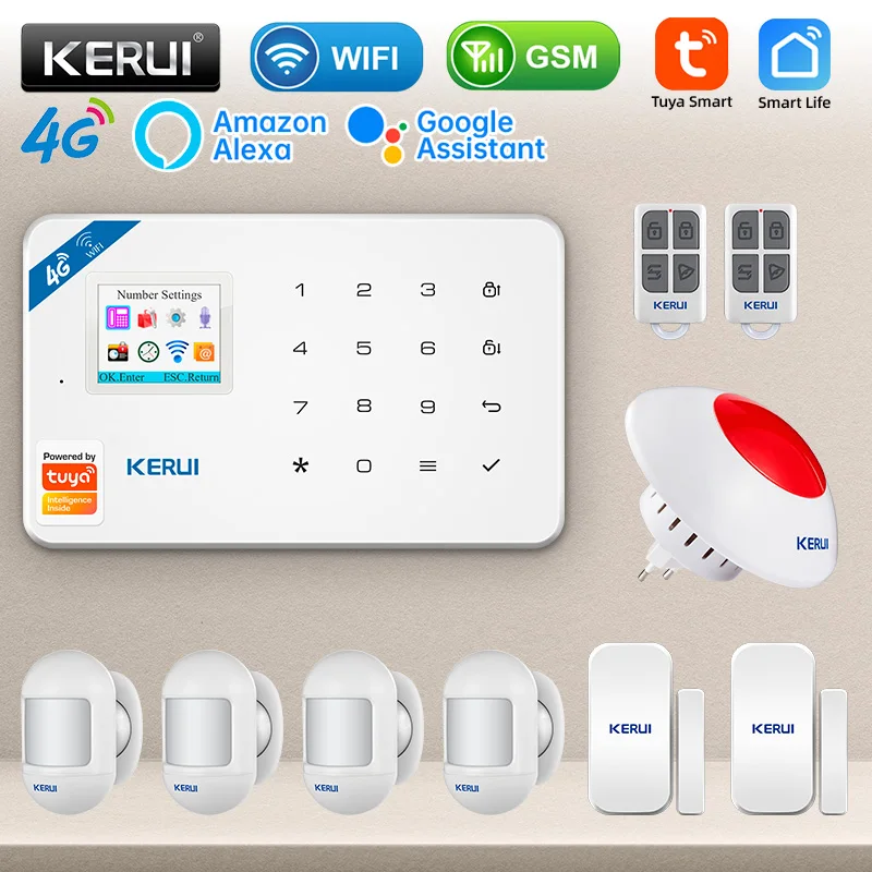 KERUI 4G Wireless Home Alarm Kit WIFI Alarm Sicherheitssystem mit Bewegungsmelder Türsensor Sirene Geräte Tuya Smart APP Image