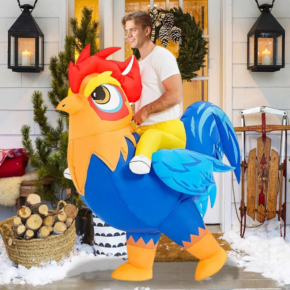 Huhn Kostüm Erwachsene Aufblasbare Reiten Hahn Anzug Lustige Cosplay Blow Up Halloween Kostüm Für Männer Frauen Image