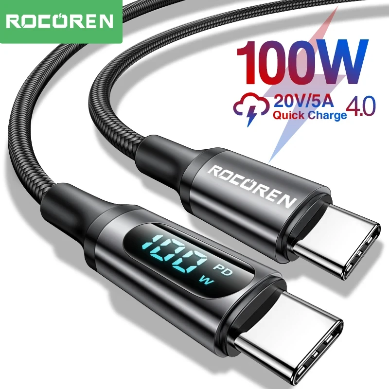 Rocoren PD 100W LED Display USB Typ C Kabel 5A Schnellladung Schnellladegerät für Xiaomi POCO Samsung Datenkabel Drahtkabel Image