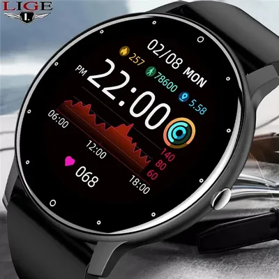 LIGE Männer Smart Uhr Gesundheit Monitor HD Full Touch Screen Wasserdichte Sport Uhr Für Android IOS Image