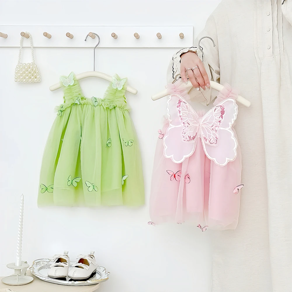 Baby Mädchen Kleid Sommer Schmetterling Flügel Einfarbig Neckholder Puffy Sanfte Baby Kleid Nette Wunderschöne Mädchen Kinder Kleid Image