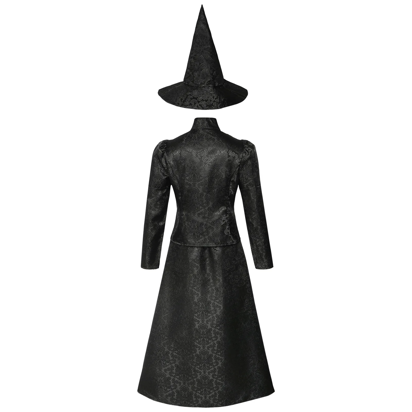 Wicked Cosplay Elphaba Roleplay Kostüm Bedrucktes Kleid Hut Outfit Schwarzes Kleid Hexe Halloween Party Anzug für Erwachsene Frauen Image