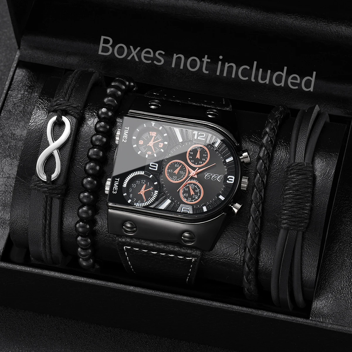 4/5PCS Mode Große Zifferblatt Männer Uhren Casual Leder Band Analog Quarz Armbanduhr männer Armband Set Reloj hombre (Ohne Box) Image