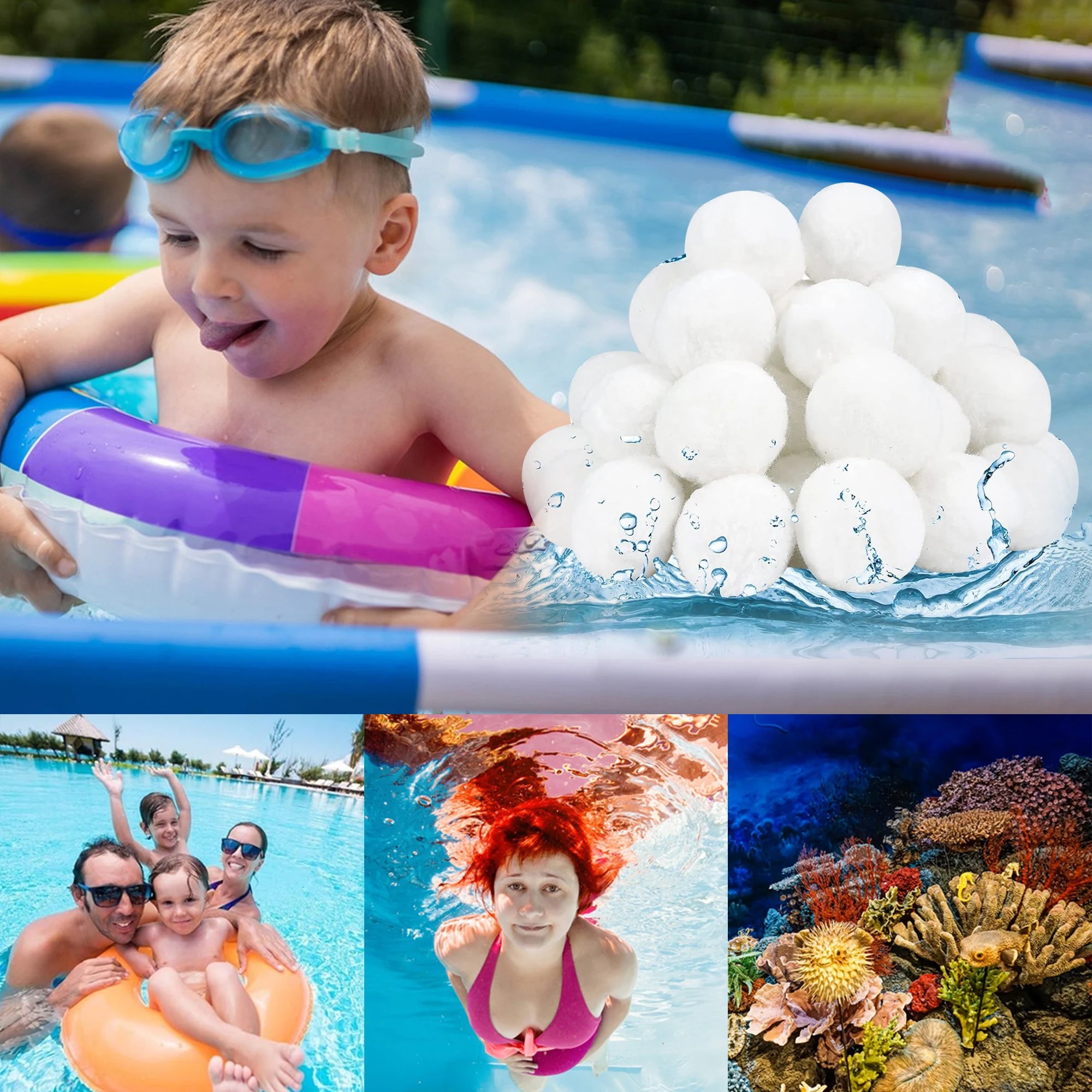 Boules filtrantes de piscine 800g, boules filtrantes pour systèmes de filtre à sable piscine, remplace 30 kg filtre sable quartz sable, ultra-léger et reusa