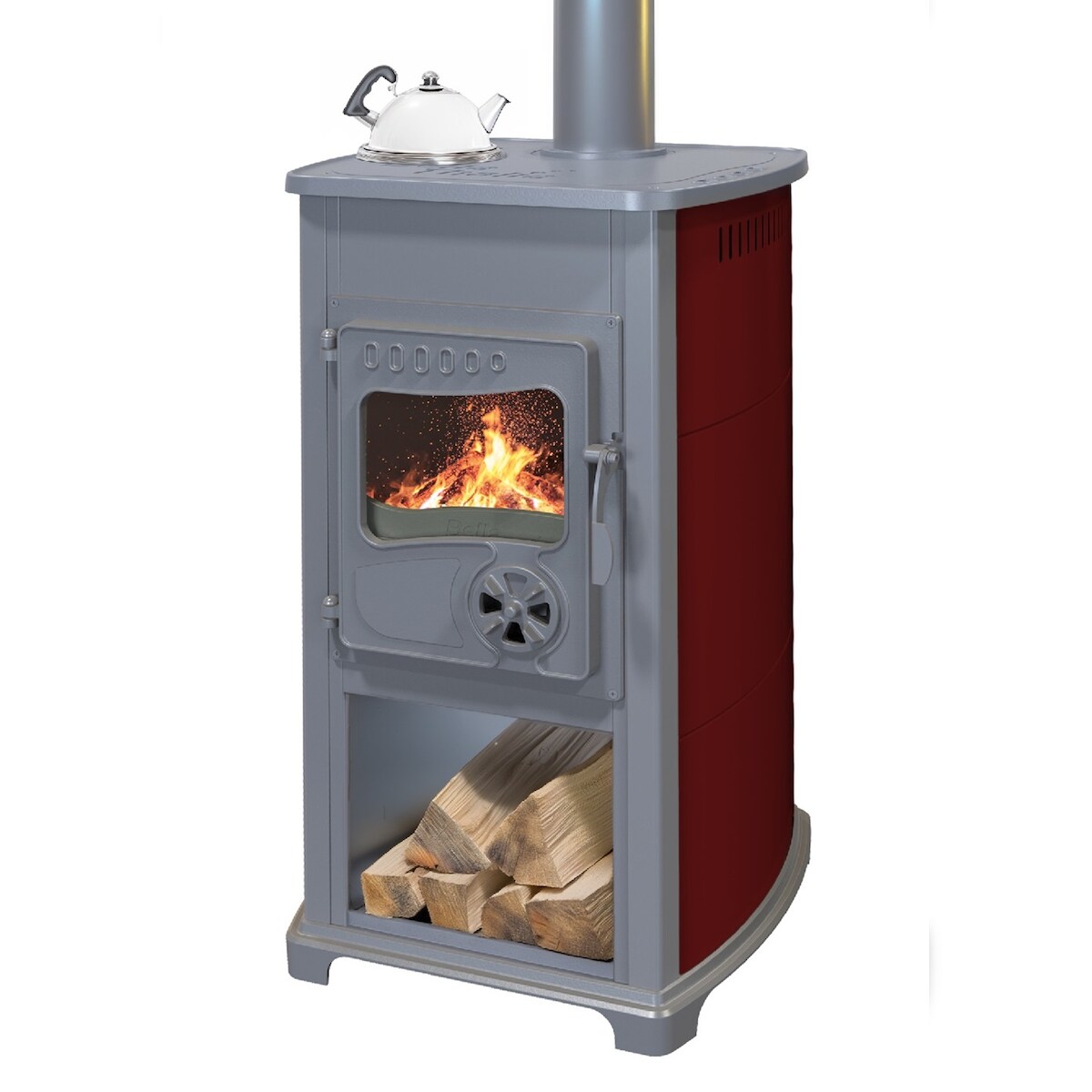 EEK A+ Kaminofen Bella bordeaux mit Herdplatte - 5,4kW Image