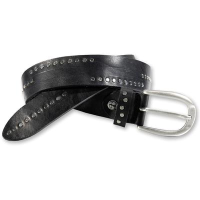 Nietengürtel SILBERGIFT, Damen, Gr. 95, schwarz, Rindsleder, genarbt, unifarben mit Farbeinsatz, modisch, Gürtel, rustikale Nieten, Oberfläche im Vintage-Look, Airbrush-Kante Image
