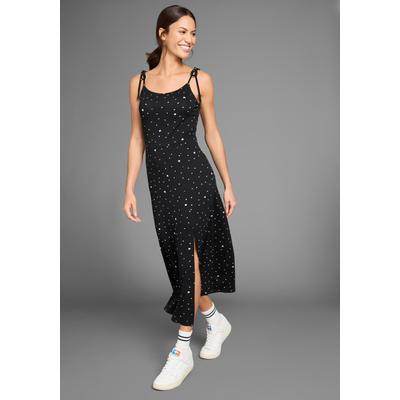 Midikleid KANGAROOS, Damen, Gr. 44, N-Gr, schwarz-weiß (schwarz, weiß), Single Jersey, Obermaterial: 95% Viskose, 5% Elasthan, gemustert, gepunktet, bedruckt, casual, Kleider, mit Spaghetti-Trägern und Schlitz am Saum Image
