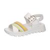 Sandale WALDLÄUFER "H-NELE", Damen, Gr. 7 (40,5), weiß (weiß kombiniert), Nappaleder, kontrastfarbene Details, modisch, Schuhe, Sommerschuh, Riemchensandalette, Klettschuh, Plateausandale in H-Weite