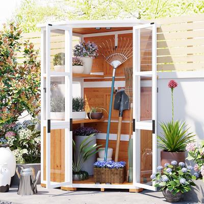 63'' Height Garden Wood Storage Cabinet Outdoor Tool Storage Shed Mini Greenhouse - 36.6x21.9x63