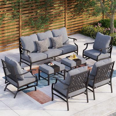 MAISON ARTS 6/7-Piece Patio Conversation Sets, Sofa Set with 2/4 x Single Chairs, 1 x 3-seater Sofa and Coffee Table/Ottomans
