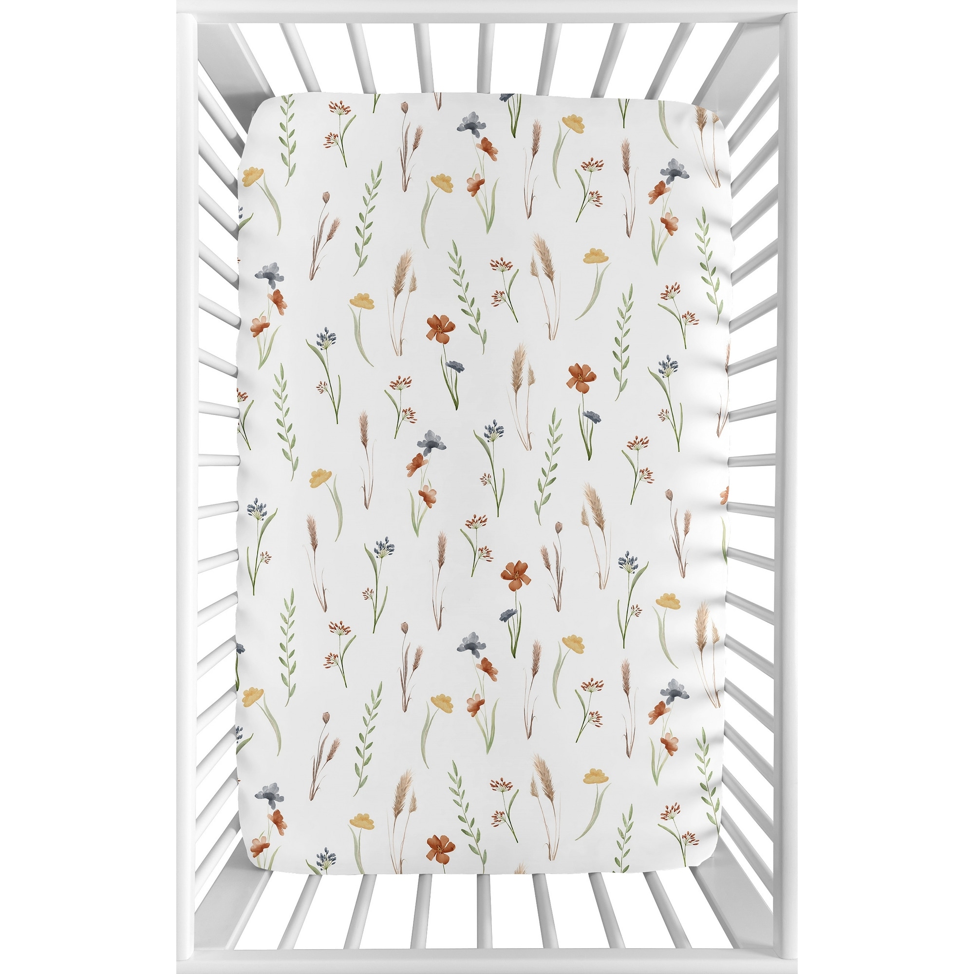 Sweet Jojo Designs Boho Floral Garden Flower Girl Fitted Mini Portable Crib Sheet Watercolor Bohemian Farmhouse Vintage Shabby